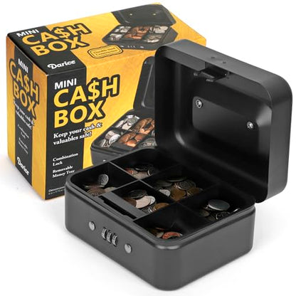 Darice Cash Lock Box - Medium Money Cash Box With Money Tray and Lock - Safety Box Money Holder - Organizer for Bills, Coins - Convenient Handle (4.75" x 6" x 3" Black) - size: Medium