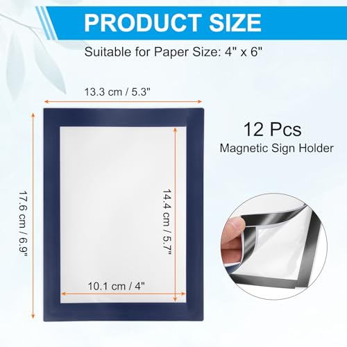 PATIKIL 4 x 6 Inch Magnetic Sign Holder, 12Pcs Self-Adhesive Magnetic Border Wall Mount PVC Picture Frames Document Holder for Wall Window Home Office Store Poster, Dark Blue - color: Dark Blue