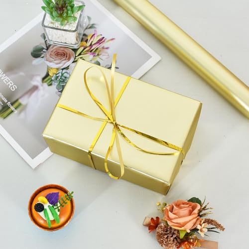 BEISHIDA Gold Wrapping Paper Roll, Metal Matte Solid Color Gift Wrapping Paper for Christmas Wedding Graduation Birthday(17inches X 32.8ft) - color: metallicmatte-gold