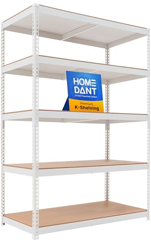 HOMEDANT White 47.7" Deep 5 Tier Storage Shelves Garage Shelving Unit Metal - color: White, size: 47.7"W x 24.1"D