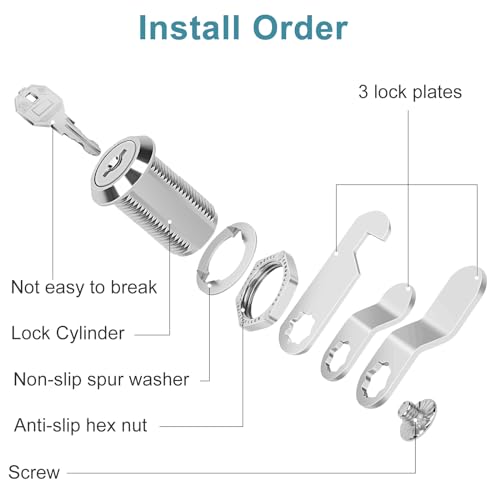 Cam Lock Keyed Different 1-1/8" Cabinet Locks with Keys Secure Files Drawers RV Storage Locks Replacement Set, Zinc Alloy(Silver 2PCS,1-1/8 Inch) - size: 1-1/8 Inch