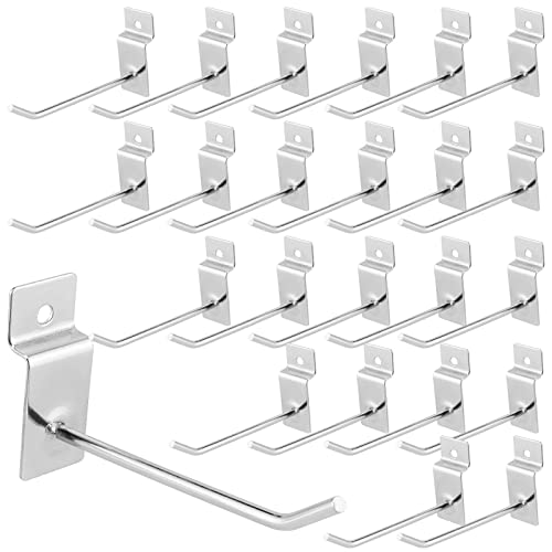 JAPCHET 200 Pack 4 Inch Heavy Duty Silver Metal Slatwall Hooks Hangers, Slat Board Hooks Accessories, Organization Display