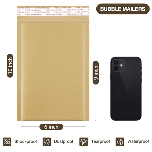UCGOU Natural Kraft Bubble Mailers 6x10" 100 Pack Usable Size 6x9" Brown #0 - size: 6x10" 100PC