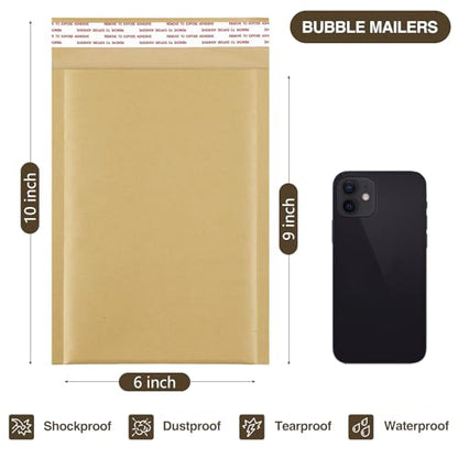 UCGOU Natural Kraft Bubble Mailers 6x10" 100 Pack Usable Size 6x9" Brown #0 - size: 6x10" 100PC