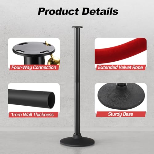 BATTIFE 2 Pack Plastic Stanchion Posts, Red Velvet Rope, Crowd Control - color: Red, size: 33.8inch