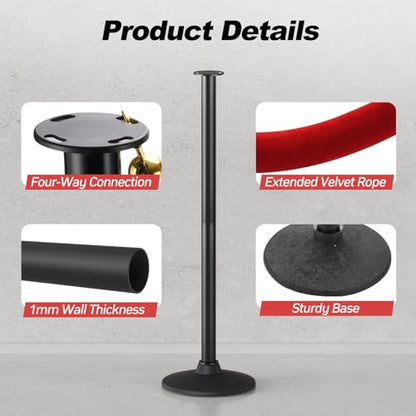 BATTIFE 2 Pack Plastic Stanchion Posts, Red Velvet Rope, Crowd Control - color: Red, size: 33.8inch
