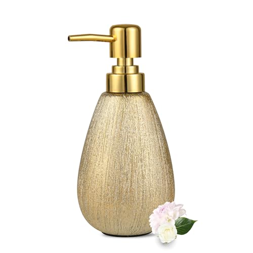 3D Textured Brushed Gold Ceramic Soap Dispenser, Shiny Finish - color: Brushed Gold