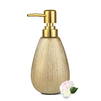 3D Textured Brushed Gold Ceramic Soap Dispenser, Shiny Finish - color: Brushed Gold