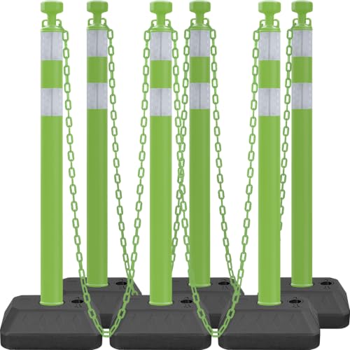 6 Pack 40" Stanchions, Chain Barriers for Crowd Control, Green - color: Green White