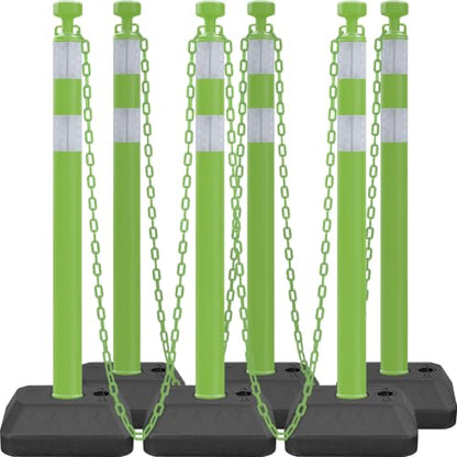 6 Pack 40" Stanchions, Chain Barriers for Crowd Control, Green - color: Green White