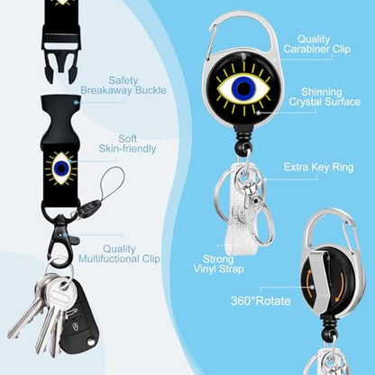 Gctriki Evil Eye Lanyards for ID Badges, Badge Holder Retractable Clip - color: Evil Eye