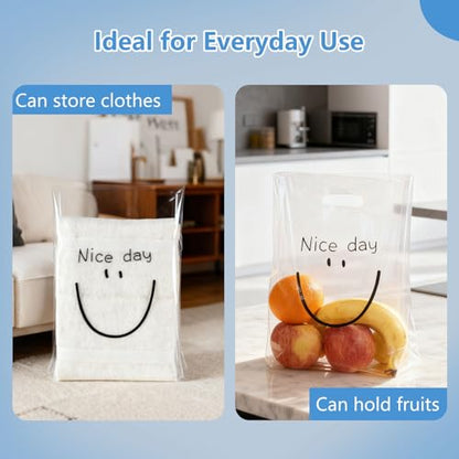 100 Clear Plastic Bags With Handles - color: Nice Day, size: 12.6"x14.2"