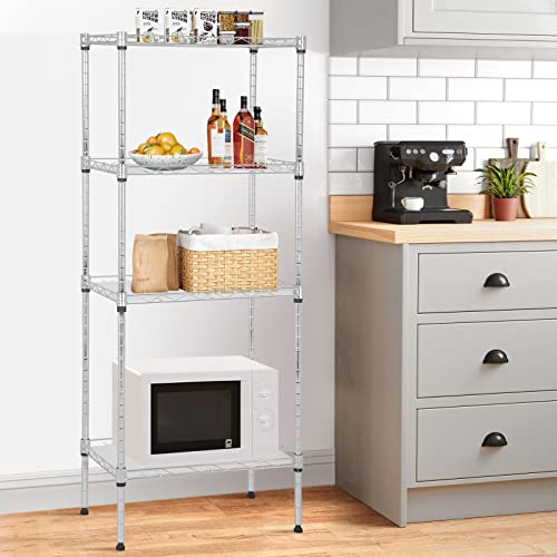 4 Tier Storage Shelves, Adjustable Wire Shelf Rack 18 x 12 x 44 - color: Chrome, size: 11.4"D x 17.3"W x 43.9"H