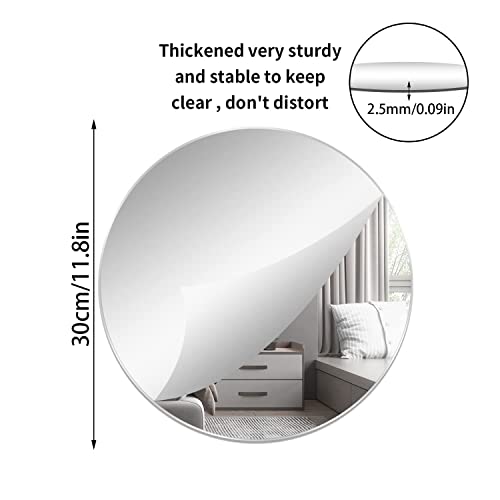 12'' Round Wall Mirror Tiles Self Adhesive Circle Mirror for Wall - size: 12"L x 12"W