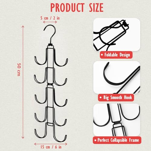 Hat Organizer for Closet: Collapsible Caps Rack with 10 Large Hooks - color: Black