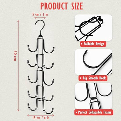 Hat Organizer for Closet: Collapsible Caps Rack with 10 Large Hooks - color: Black