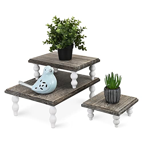 Ikee Design 3 Pcs Set Wooden Display Riser - color: Coffee, 3 pcs