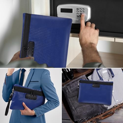 Nezyo 2 Pcs Fireproof Document Bag with Lock, Waterproof Money Pouch,Blue - color: Blue