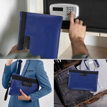 Nezyo 2 Pcs Fireproof Document Bag with Lock, Waterproof Money Pouch,Blue - color: Blue
