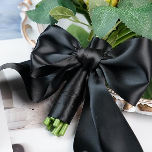 Black Double-Faced Satin Ribbon, 3 Inch x 10 Yards - color: Black