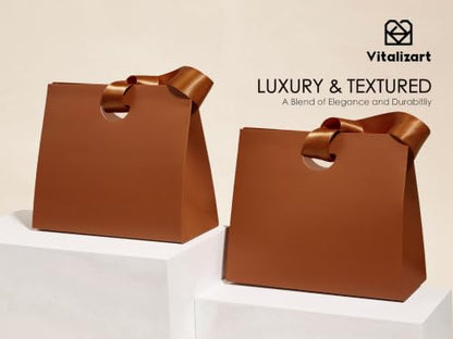 Vitalizart Paper Gift Bags With Ribbon Handles Small Brown Bulk Pack - color: Brown, size: Small Size/10pcs