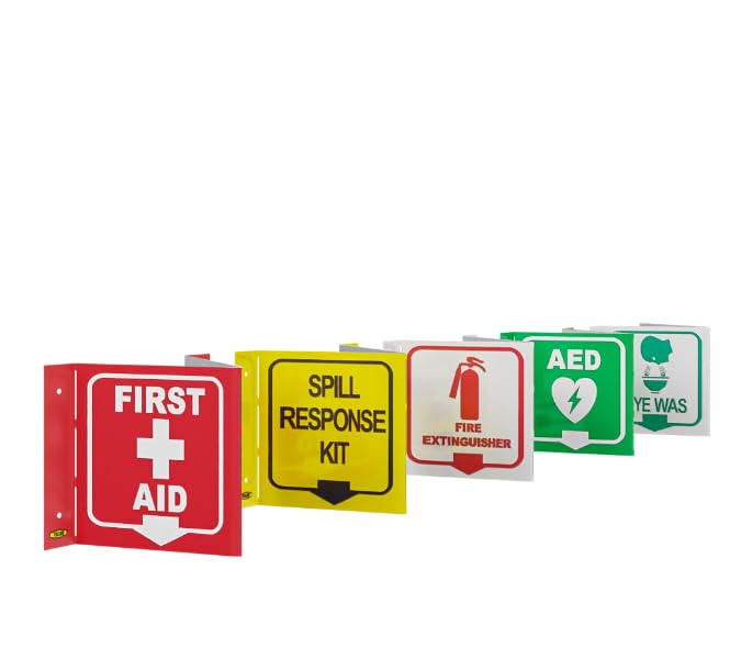 Stay Safe with our OSHA Compliant Folded Projecting Eye Wash Sign- 5"x7", 1mm Aluminum, Essential Workplace Safety Sign - color: Eye Wash
