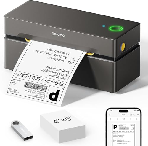 POLONO Bluetooth Thermal Shipping Label Printer, 4x6 Thermal Label Printer - color: Brown