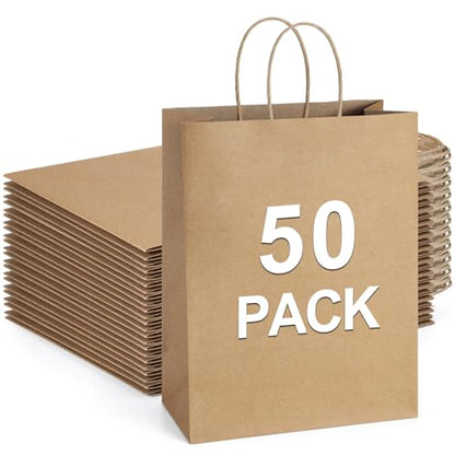 BagDream Kraft Paper Bags with Handles 10x5x13 Inch Brown 50 Pack Bulk - color: Brown
