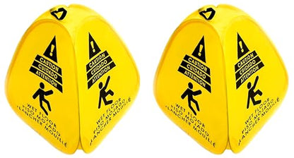 Kraken Sign Co - Pop-up Sign, Yellow 4-Sided Bilingual Trilingual English/Spanish/French Warning, Pop-up Caution Wet Floor Sign 16 inch for Restaurant, Commercial and Industrial Safety. Foldable, Portable, Durable (Yellow, 2 Pack) - size: 2 Pack