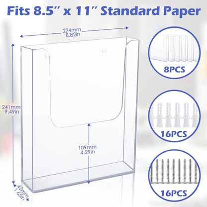 Ripeng 8 Pack Acrylic Brochure Holder Wall Mount, 8 x 11.5 Inch - style: Vertical