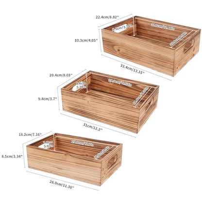 Wooden Crates for Display,Decorative Box Rustic,Rectangle Baskets Container - size: 3Pack(L+M+S)