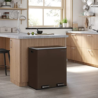 SONGMICS Trash Can, 2 x 8 Gallon (2 x 30 L), Brown - color: Brown, size: 2 x 8 Gallon