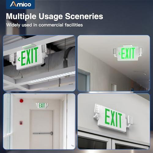 Amico 12 Pack Green Double-Sided Commercial Exit Sign Multi-Angle LED Light - color: Green
