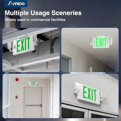 Amico 12 Pack Green Double-Sided Commercial Exit Sign Multi-Angle LED Light - color: Green