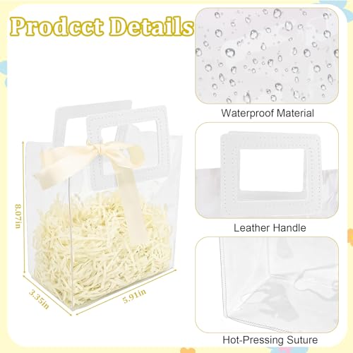 KEUKORZ 12 PCS Clear PVC Gift Bags with Handles Reusable Transparent - color: White