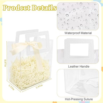 KEUKORZ 12 PCS Clear PVC Gift Bags with Handles Reusable Transparent - color: White