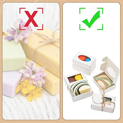 Yexiya 60 Pcs Homemade Soap Boxes 3.55 x 2.4 x 1.2 Inch Kraft Soap Box with Window Mini Gift Packaging Supplies for Homemade Bakery Candy Cookies Party Favor(White) - color: White