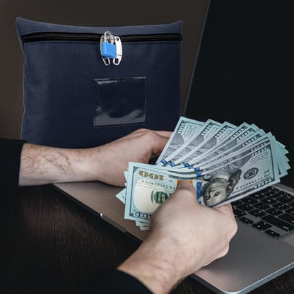 Canvas Cash Bag with Lock and 2 Keys - 11.4 x 8.3 Inch Money Bank Deposit Bag with Zipper - Dark Blue - color: Blue, size: 8.3x11.4 In