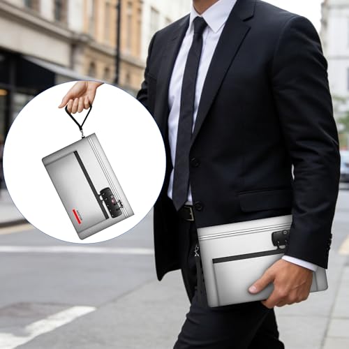 Hontom Double Layer Fireproof Money Bag for Cash with Lock & Hidden Zipper - color: Silver