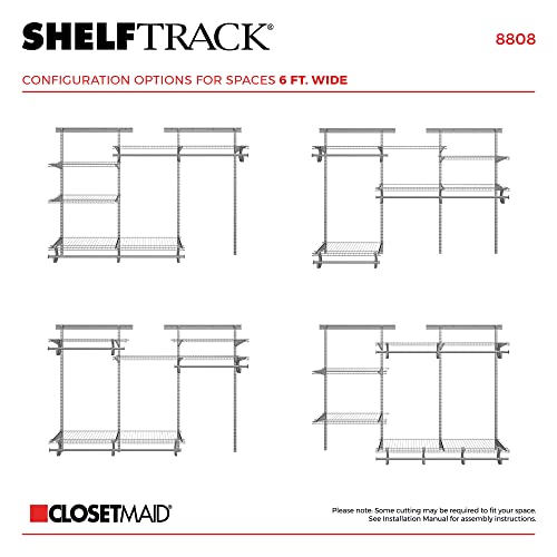 ClosetMaid ShelfTrack Wire Closet Organizer System, Adjustable from 4 to 6 Ft., with Shelves, Clothes Rods, Hardware, Durable Steel, Satin Chrome - color: Satin Chrome, size: 4 ft to 6 ft