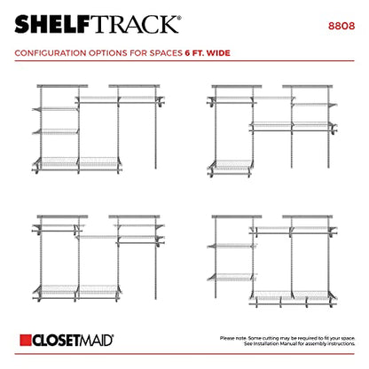 ClosetMaid ShelfTrack Wire Closet Organizer System, Adjustable from 4 to 6 Ft., with Shelves, Clothes Rods, Hardware, Durable Steel, Satin Chrome - color: Satin Chrome, size: 4 ft to 6 ft
