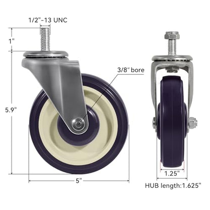 5" Casters Replacement Shopping Cart Wheels, Polyurethane 3/8'' Bore Casters Set of 4 Wheels for Cart Loading Capacity 1400lbs Total - style: 5 inch Navy