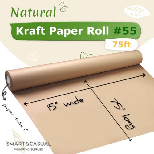 SMART&CASUAL 15" x 900" (75') Kraft Paper Roll for Art Craft Supplies Gift Wrapping Moving Packing Painting Drawing Paint Easel Poster Chart Paper (Brown, 15" W x 900" L (75')) - color: Brown, size: 15"W x 900"L ( 75' )