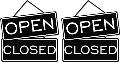 All Quality Open Closed Sign | Dual Sided | (Black) (Pack of 2) - color: Black, size: 12x5 inches (Pack of 2)