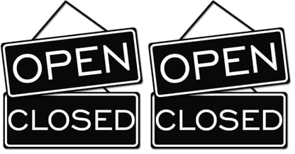 All Quality Open Closed Sign | Dual Sided | (Black) (Pack of 2) - color: Black, size: 12x5 inches (Pack of 2)