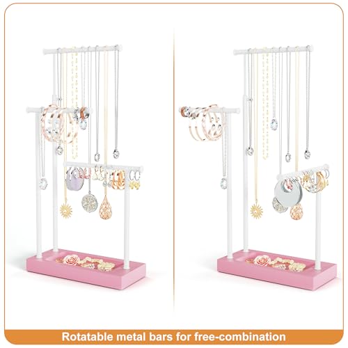 SRIWATANA Pink & White Extra Tall Necklace Holder, Jewelry Display Stand - color: Pink & White