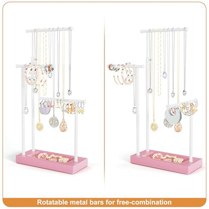 SRIWATANA Pink & White Extra Tall Necklace Holder, Jewelry Display Stand - color: Pink & White