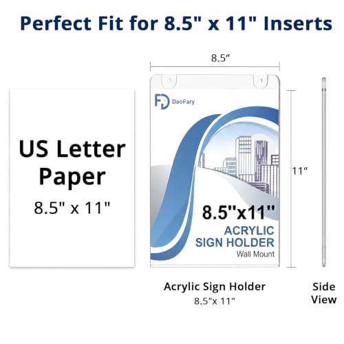 Daofary Acrylic Wall Sign Holder 8.5 x 11, 18 Pack Wall Mount,3-Way Install