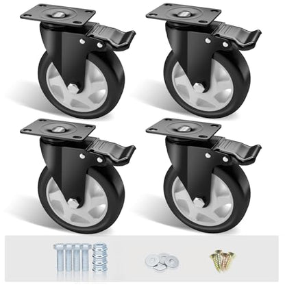 5" Swivel Plate Casters, 1400Lbs Capacity with Brake - color: Black, size: 5 Inch