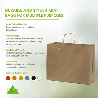 Prime Line Packaging Large Brown Bags, Kraft Gift Bags, 16x6x12, 200 Pack - size: 16x6x12 Inch